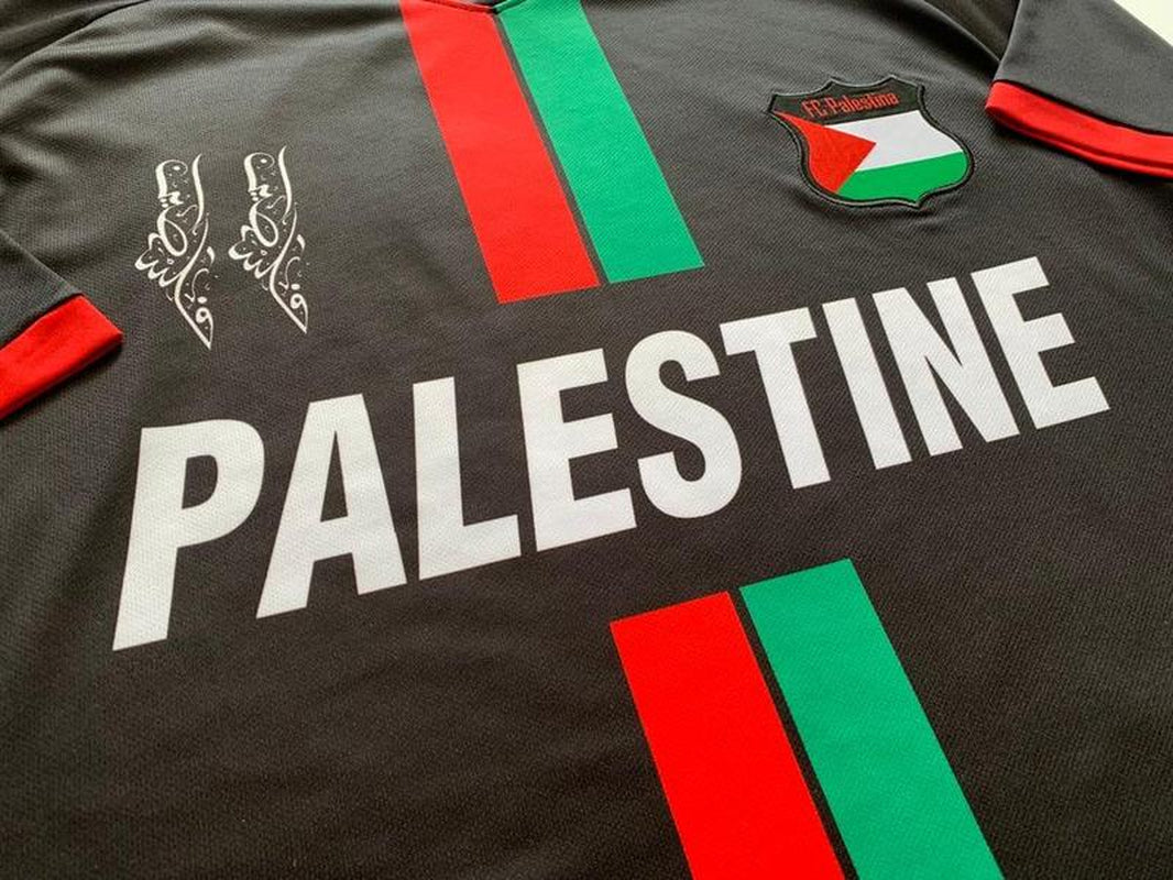 Palestine Black Centre Striped (Red_Green English) Football Shirt, Palestine Soccer Jersey
