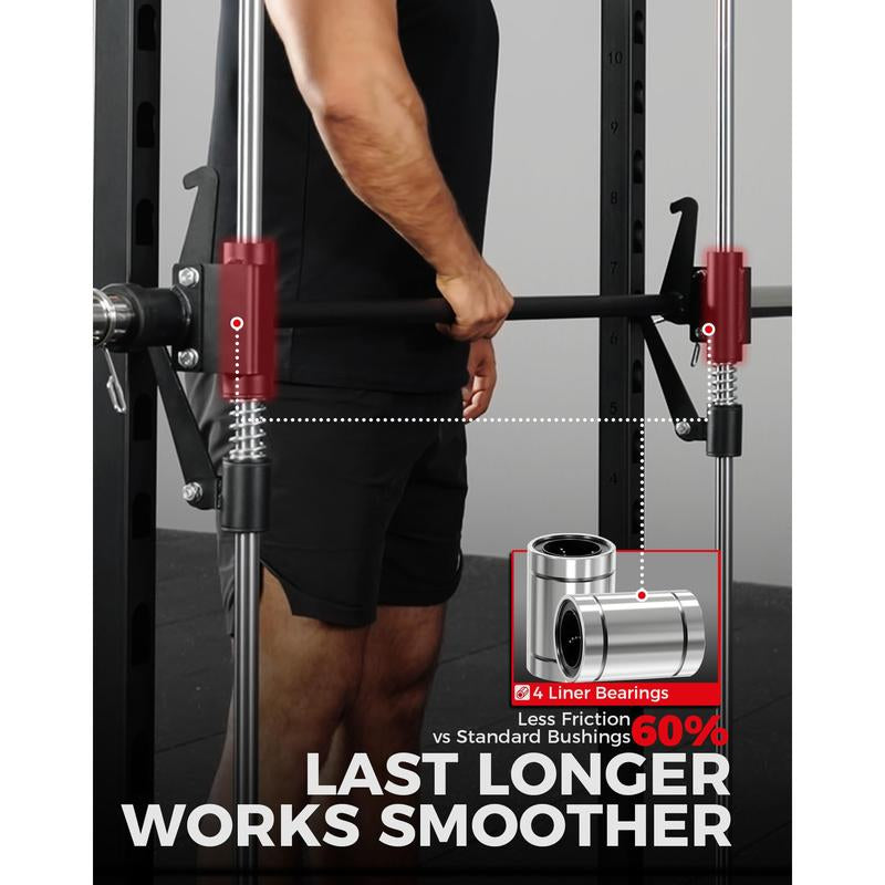 MIKOLO Smith Machine Power Cage for Home Gym 1:1 Ratio Strength Trainer with 8 Attachments Space Saving Squat Rack Alloy Steel Constructionmikolo