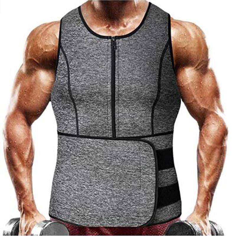 Men'S Sauna Sweat Vest,Men Workout Tops,Adjustable Waist Trainer with Zipper,Sports Workout Excecise Tank Tops