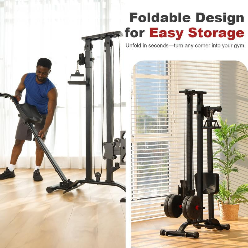 TOUSAINS Foldable Cable & Row Machine, 330LBS Strength, Back Exercise, LAT Tower and LAT Row Cable Machine for Home Gym Dumbbell Clamps Fallfreshness