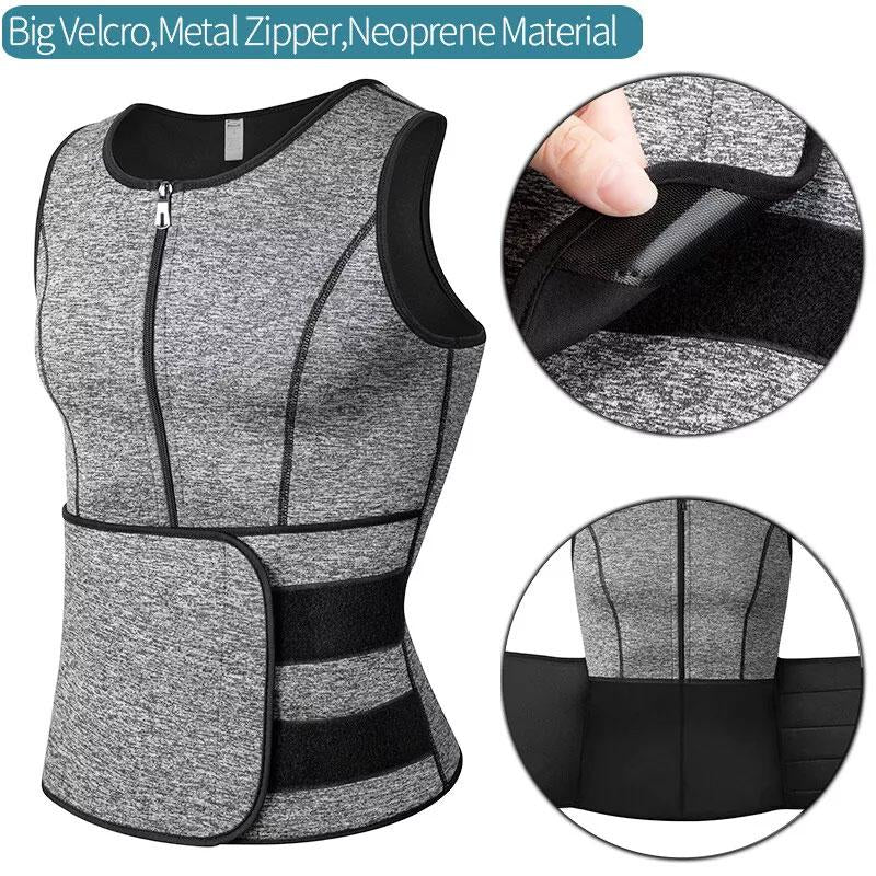 Men'S Sauna Sweat Vest,Men Workout Tops,Adjustable Waist Trainer with Zipper,Sports Workout Excecise Tank Tops