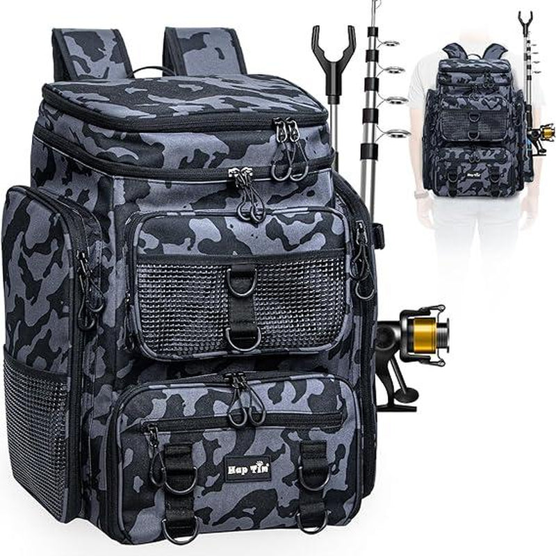 Hap Tim 42L Fishing Tackle Backpack Dual Rod Holders Fishing Gear Equipment Accessories Bag for Organised with Removable Board Multi-Pocket Gift for Men