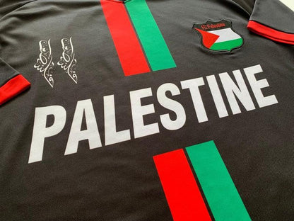 Palestine Black Centre Striped (Red_Green English) Football Shirt, Palestine Soccer Jersey