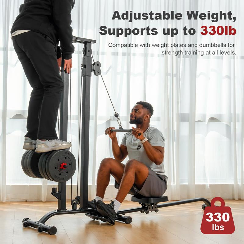 TOUSAINS Foldable Cable & Row Machine, 330LBS Strength, Back Exercise, LAT Tower and LAT Row Cable Machine for Home Gym Dumbbell Clamps Fallfreshness