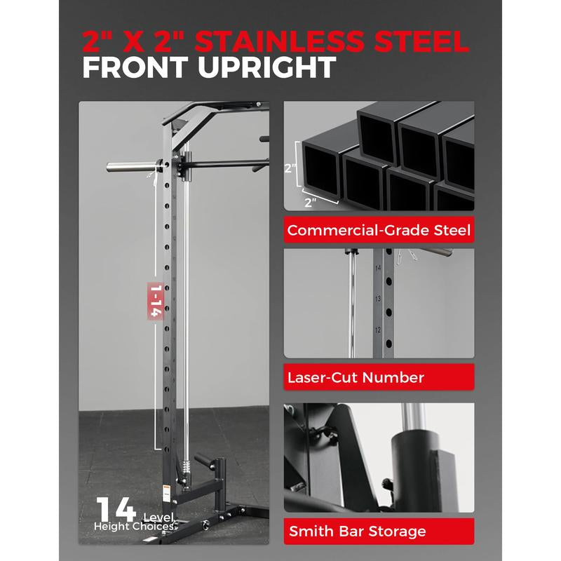 MIKOLO Smith Machine Power Cage for Home Gym 1:1 Ratio Strength Trainer with 8 Attachments Space Saving Squat Rack Alloy Steel Constructionmikolo