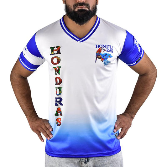 Honduras Unisex V-Neck Soccer Jersey for Men & Women with Ribbed Neck & Cuff Camiseta De Futbol Shirt Latina Blue Gradient Design
