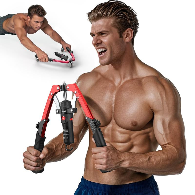 FLYBIRD Chest & Arm Twister – Hydraulic Power Chest Press Machine for Upper Body & Forearm Strength Training, 2-In-1 Twister Arm Trainer & Grip Strengthener with Ab Roller Wheel (Backpack & Pad Included)