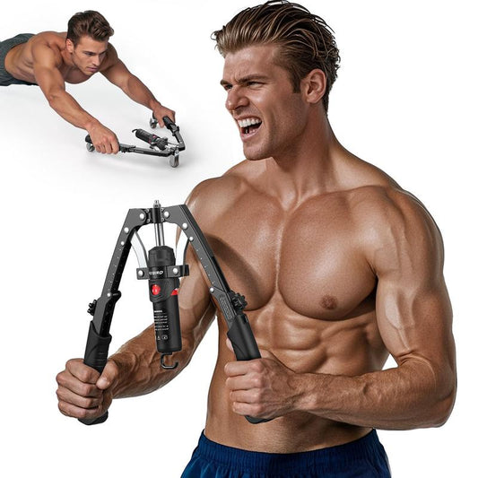 FLYBIRD Chest & Arm Twister – Hydraulic Power Chest Press Machine for Upper Body & Forearm Strength Training, 2-In-1 Twister Arm Trainer & Grip Strengthener with Ab Roller Wheel (Backpack & Pad Included)