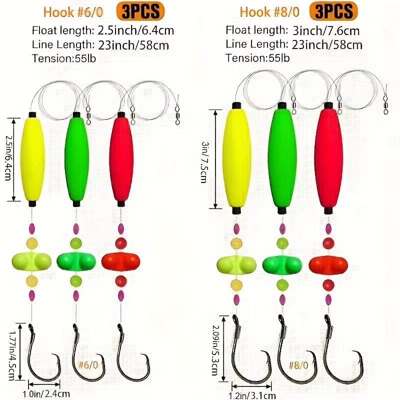 3Pcs Catfish Rigs Catfish Float Rigs Catfishing Tackle Santee Rig 6/0 8/0 Circle Hooks for Peg Floats Catfish