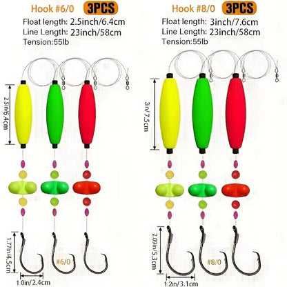3Pcs Catfish Rigs Catfish Float Rigs Catfishing Tackle Santee Rig 6/0 8/0 Circle Hooks for Peg Floats Catfish