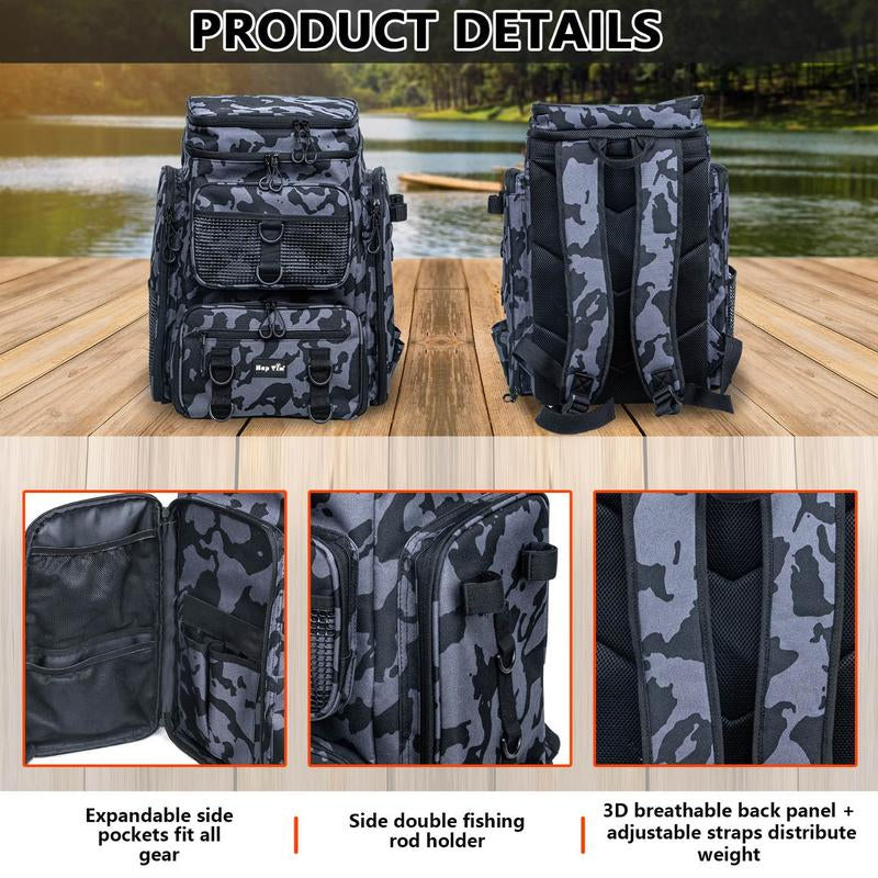 Hap Tim 42L Fishing Tackle Backpack Dual Rod Holders Fishing Gear Equipment Accessories Bag for Organised with Removable Board Multi-Pocket Gift for Men