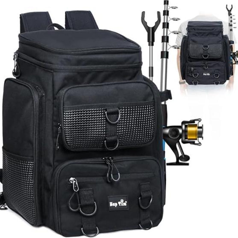 Hap Tim 42L Fishing Tackle Backpack Dual Rod Holders Fishing Gear Equipment Accessories Bag for Organised with Removable Board Multi-Pocket Gift for Men