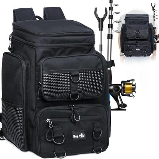 Hap Tim 42L Fishing Tackle Backpack Dual Rod Holders Fishing Gear Equipment Accessories Bag for Organised with Removable Board Multi-Pocket Gift for Men