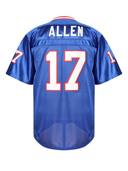 【Fallfreshness】Men'S Blue Football Jersey #17 Retro Blue Mesh Embroidery Sport Jersey:Allen V-Neck Short Sleeves Breathable Sports T-Shirt for Training Competition