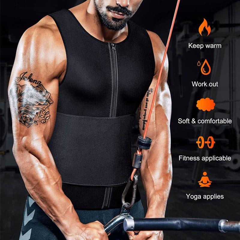 Men'S Sauna Sweat Vest,Men Workout Tops,Adjustable Waist Trainer with Zipper,Sports Workout Excecise Tank Tops