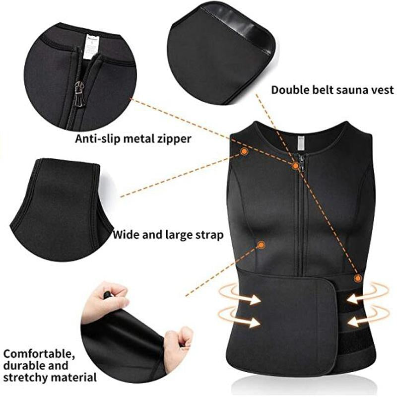 Men'S Sauna Sweat Vest,Men Workout Tops,Adjustable Waist Trainer with Zipper,Sports Workout Excecise Tank Tops