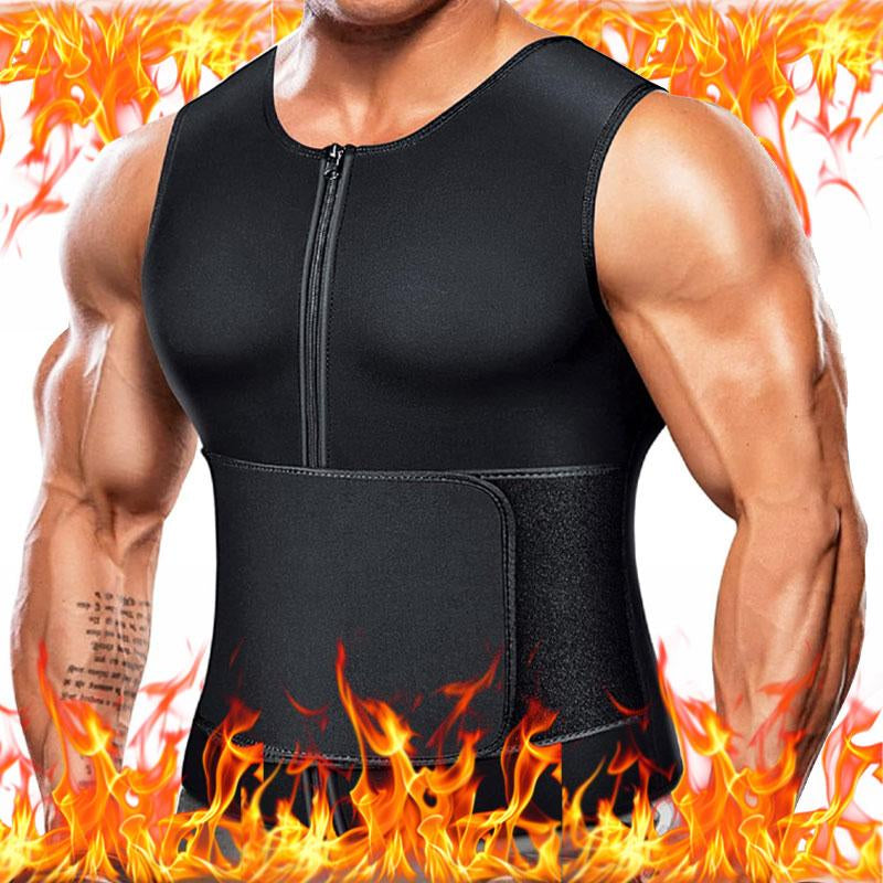 Men'S Sauna Sweat Vest,Men Workout Tops,Adjustable Waist Trainer with Zipper,Sports Workout Excecise Tank Tops
