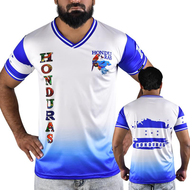 Honduras Unisex V-Neck Soccer Jersey for Men & Women with Ribbed Neck & Cuff Camiseta De Futbol Shirt Latina Blue Gradient Design