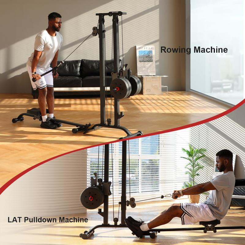 TOUSAINS Foldable Cable & Row Machine, 330LBS Strength, Back Exercise, LAT Tower and LAT Row Cable Machine for Home Gym Dumbbell Clamps Fallfreshness