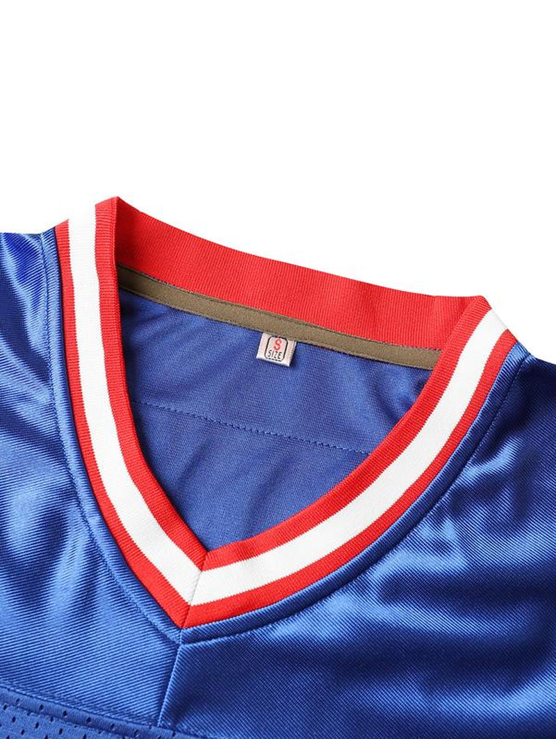【Fallfreshness】Men'S Blue Football Jersey #17 Retro Blue Mesh Embroidery Sport Jersey:Allen V-Neck Short Sleeves Breathable Sports T-Shirt for Training Competition
