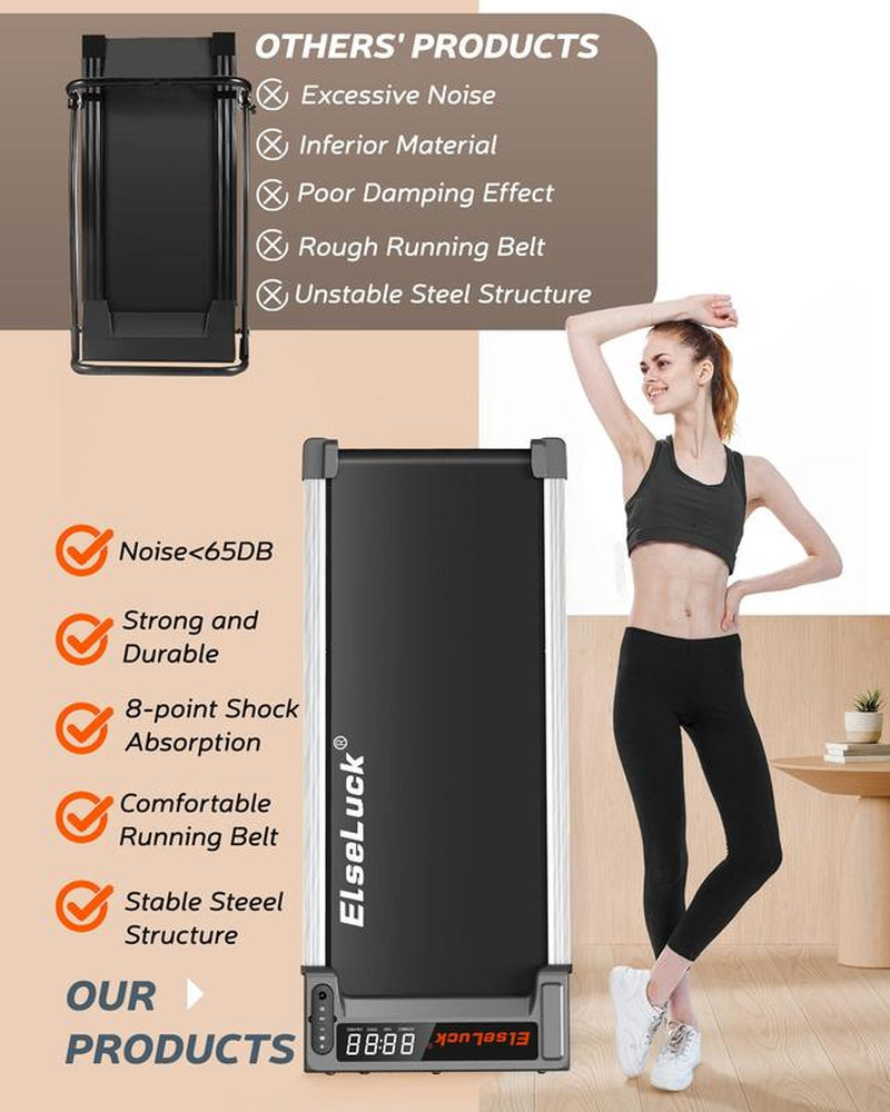 Elseluck Portable under Desk Treadmill with Wheels, Remote Control & LED Display – Treadmill for Home/Office Fitness and Small Spaces