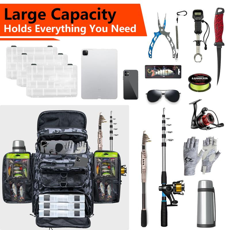 Hap Tim 42L Fishing Tackle Backpack Dual Rod Holders Fishing Gear Equipment Accessories Bag for Organised with Removable Board Multi-Pocket Gift for Men
