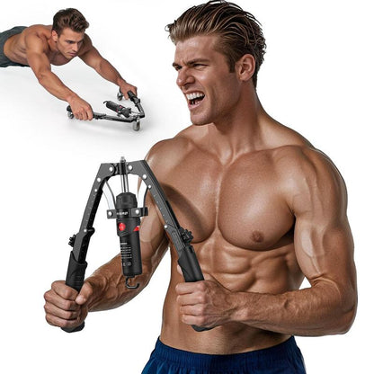 FLYBIRD Chest & Arm Twister – Hydraulic Power Chest Press Machine for Upper Body & Forearm Strength Training, 2-In-1 Twister Arm Trainer & Grip Strengthener with Ab Roller Wheel (Backpack & Pad Included)