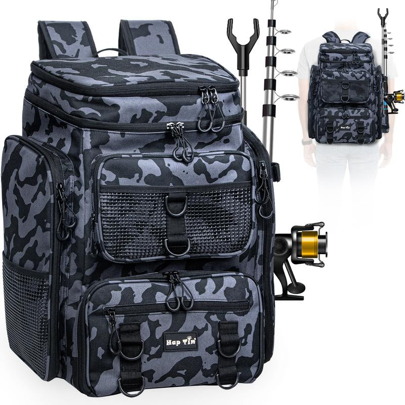 Hap Tim 42L Fishing Tackle Backpack Dual Rod Holders Fishing Gear Equipment Accessories Bag for Organised with Removable Board Multi-Pocket Gift for Men