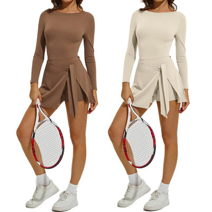 Kabuer Women'S Black Long Sleeve Tennis Dress with Ruffle Side Slit & Built-In Shorts for Yoga Golf Athletic Activities Homecoming Dress Activewear Machine Washable High Stretch Knit Fabric