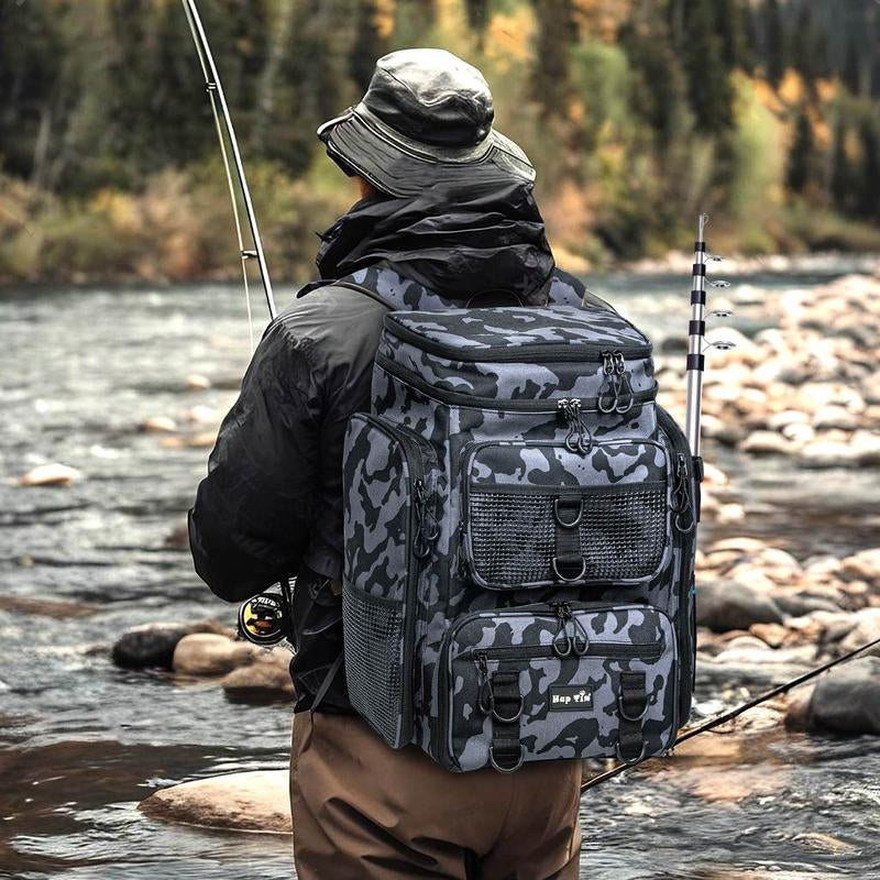 Hap Tim 42L Fishing Tackle Backpack Dual Rod Holders Fishing Gear Equipment Accessories Bag for Organised with Removable Board Multi-Pocket Gift for Men
