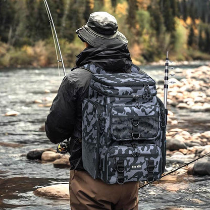 Hap Tim 42L Fishing Tackle Backpack Dual Rod Holders Fishing Gear Equipment Accessories Bag for Organised with Removable Board Multi-Pocket Gift for Men