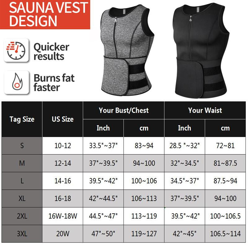 Men'S Sauna Sweat Vest,Men Workout Tops,Adjustable Waist Trainer with Zipper,Sports Workout Excecise Tank Tops