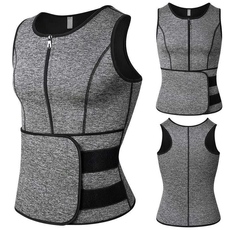 Men'S Sauna Sweat Vest,Men Workout Tops,Adjustable Waist Trainer with Zipper,Sports Workout Excecise Tank Tops