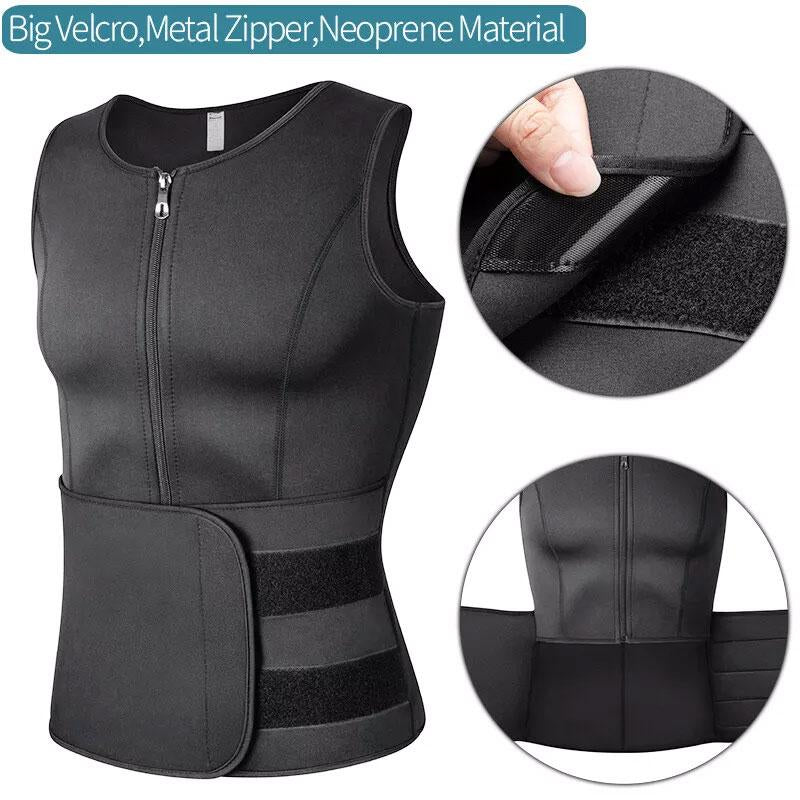 Men'S Sauna Sweat Vest,Men Workout Tops,Adjustable Waist Trainer with Zipper,Sports Workout Excecise Tank Tops