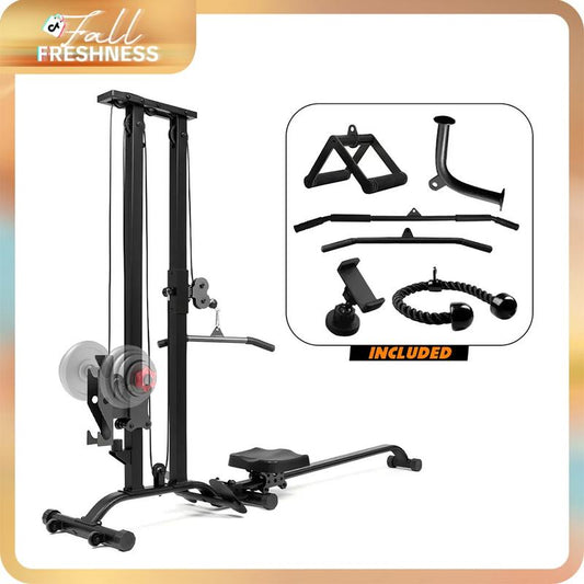 TOUSAINS Foldable Cable & Row Machine, 330LBS Strength, Back Exercise, LAT Tower and LAT Row Cable Machine for Home Gym Dumbbell Clamps Fallfreshness