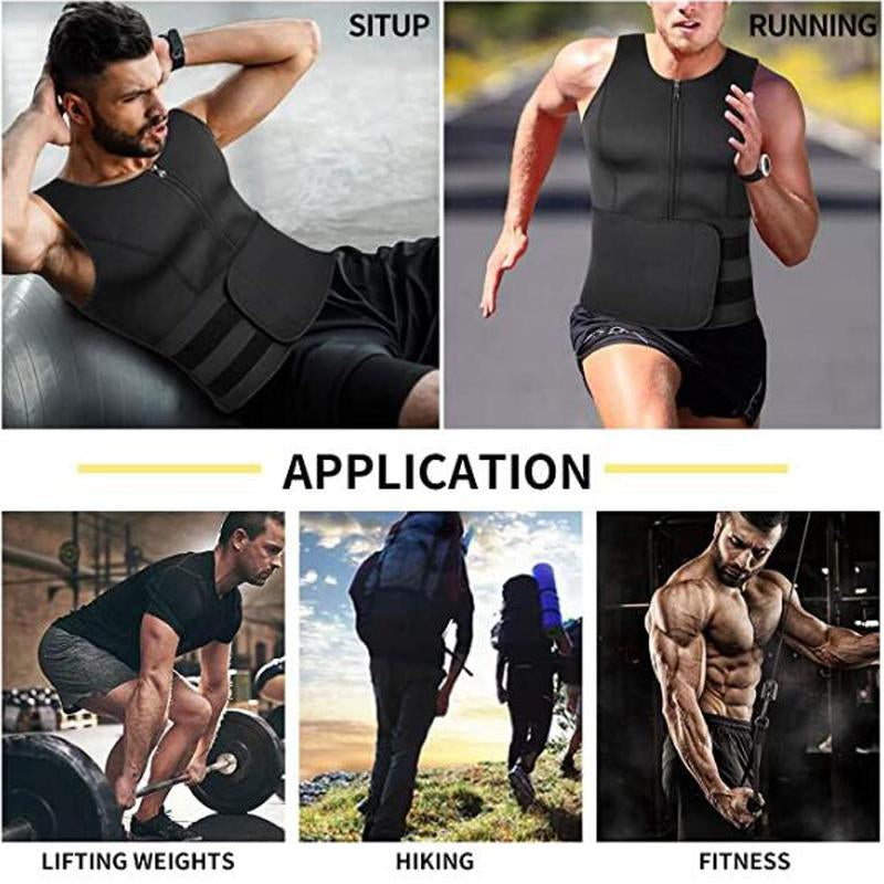 Men'S Sauna Sweat Vest,Men Workout Tops,Adjustable Waist Trainer with Zipper,Sports Workout Excecise Tank Tops