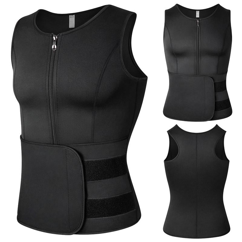 Men'S Sauna Sweat Vest,Men Workout Tops,Adjustable Waist Trainer with Zipper,Sports Workout Excecise Tank Tops