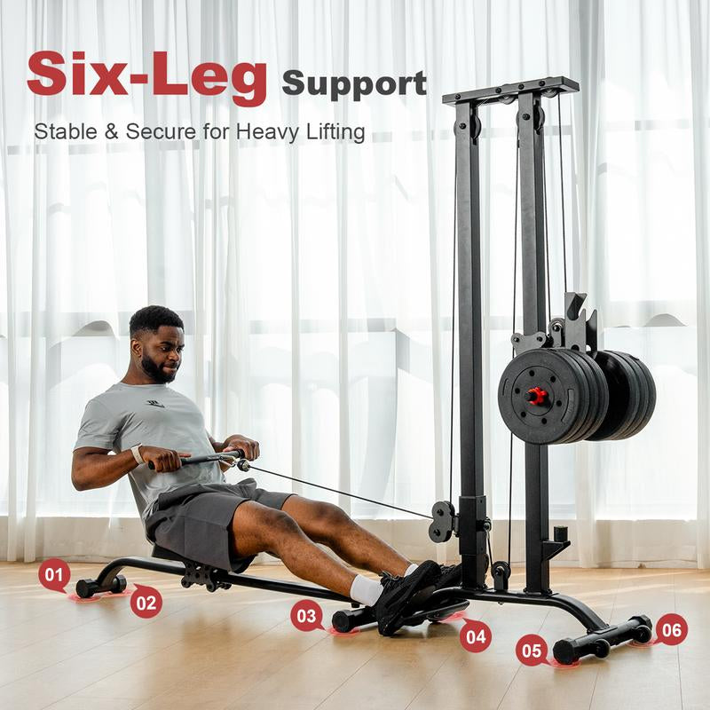 TOUSAINS Foldable Cable & Row Machine, 330LBS Strength, Back Exercise, LAT Tower and LAT Row Cable Machine for Home Gym Dumbbell Clamps Fallfreshness