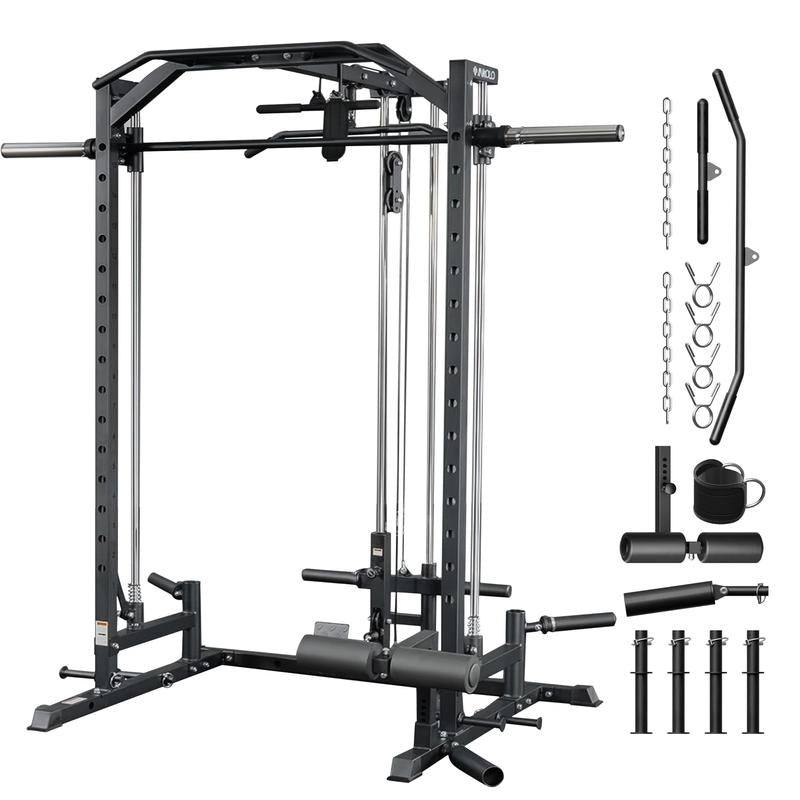 MIKOLO Smith Machine Power Cage for Home Gym 1:1 Ratio Strength Trainer with 8 Attachments Space Saving Squat Rack Alloy Steel Constructionmikolo