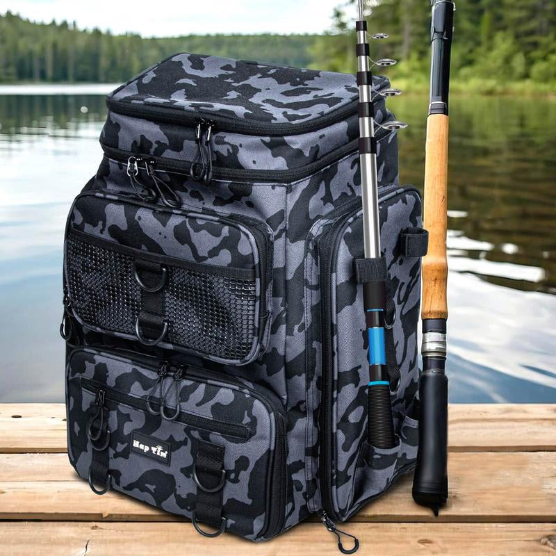 Hap Tim 42L Fishing Tackle Backpack Dual Rod Holders Fishing Gear Equipment Accessories Bag for Organised with Removable Board Multi-Pocket Gift for Men