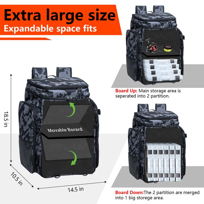 Hap Tim 42L Fishing Tackle Backpack Dual Rod Holders Fishing Gear Equipment Accessories Bag for Organised with Removable Board Multi-Pocket Gift for Men