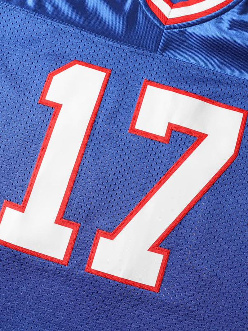 【Fallfreshness】Men'S Blue Football Jersey #17 Retro Blue Mesh Embroidery Sport Jersey:Allen V-Neck Short Sleeves Breathable Sports T-Shirt for Training Competition