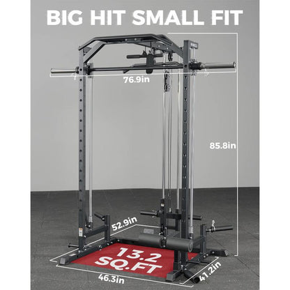 MIKOLO Smith Machine Power Cage for Home Gym 1:1 Ratio Strength Trainer with 8 Attachments Space Saving Squat Rack Alloy Steel Constructionmikolo