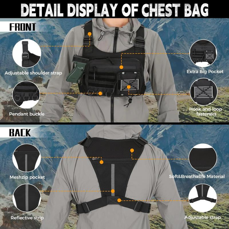 Outdoor Tactical Chest Bag for Men - Quick Access & Anti-Theft EDC Travel Pack for Running, Hiking, Jogging - Adjustable Straps for All Sizes - Plain Design - Active
