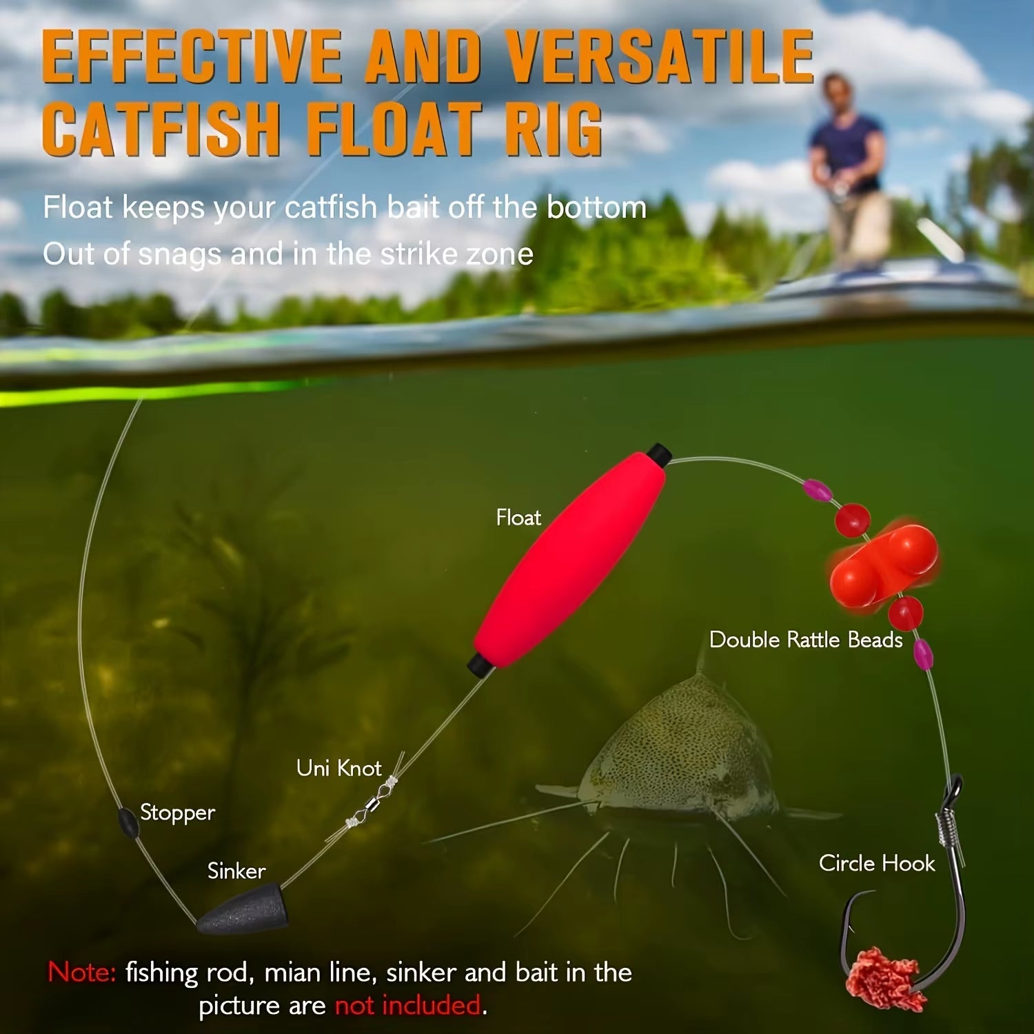 3Pcs Catfish Rigs Catfish Float Rigs Catfishing Tackle Santee Rig 6/0 8/0 Circle Hooks for Peg Floats Catfish