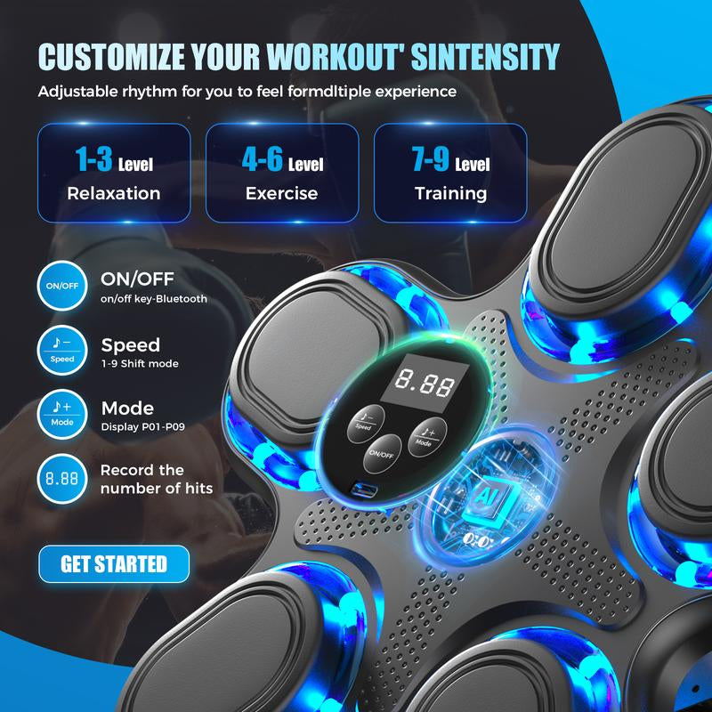 Upgraded Music Boxing Machine - Smart Bluetooth Wall-Mounted Fun Fitness Toy with Punch Counter, Adjustable Speed, Premium Gloves Included - Home/Office Workout & Stress Relief Playmate