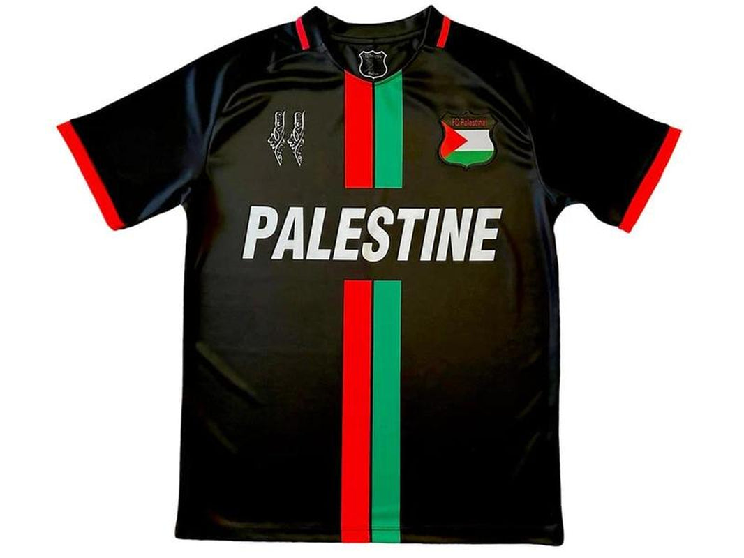 Palestine Black Centre Striped (Red_Green English) Football Shirt, Palestine Soccer Jersey