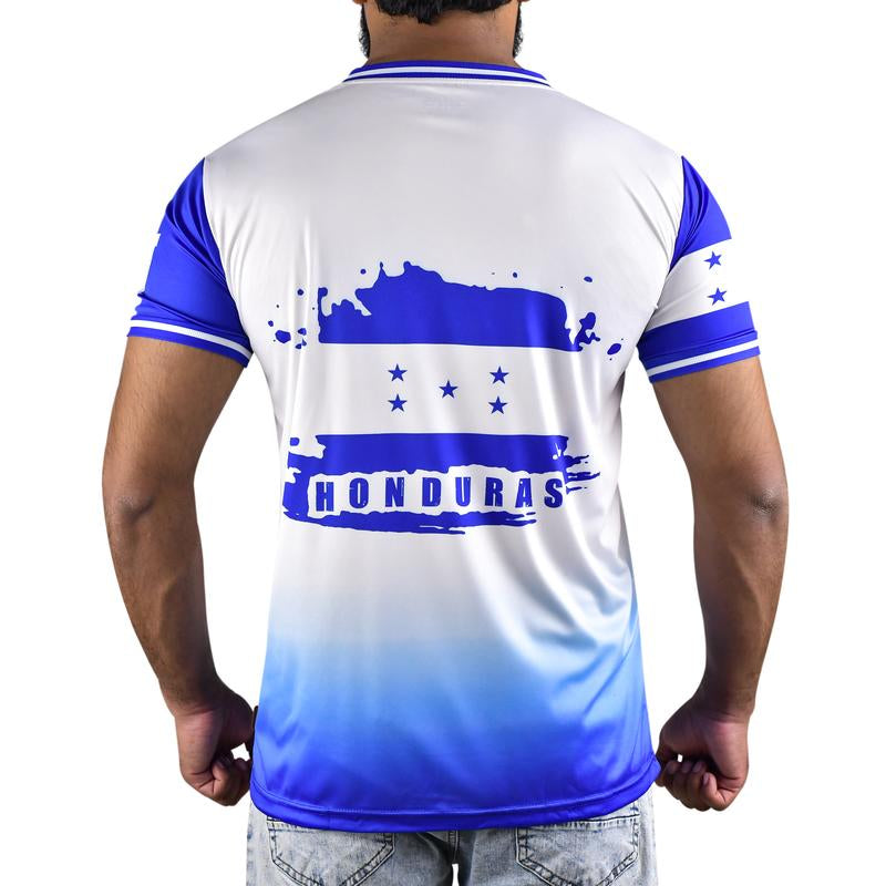 Honduras Unisex V-Neck Soccer Jersey for Men & Women with Ribbed Neck & Cuff Camiseta De Futbol Shirt Latina Blue Gradient Design