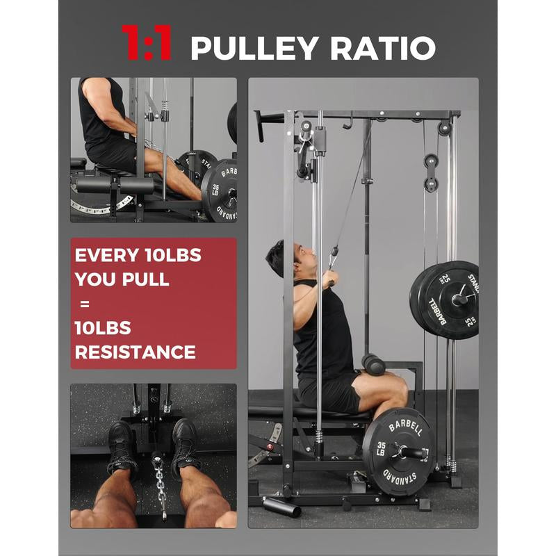 MIKOLO Smith Machine Power Cage for Home Gym 1:1 Ratio Strength Trainer with 8 Attachments Space Saving Squat Rack Alloy Steel Constructionmikolo